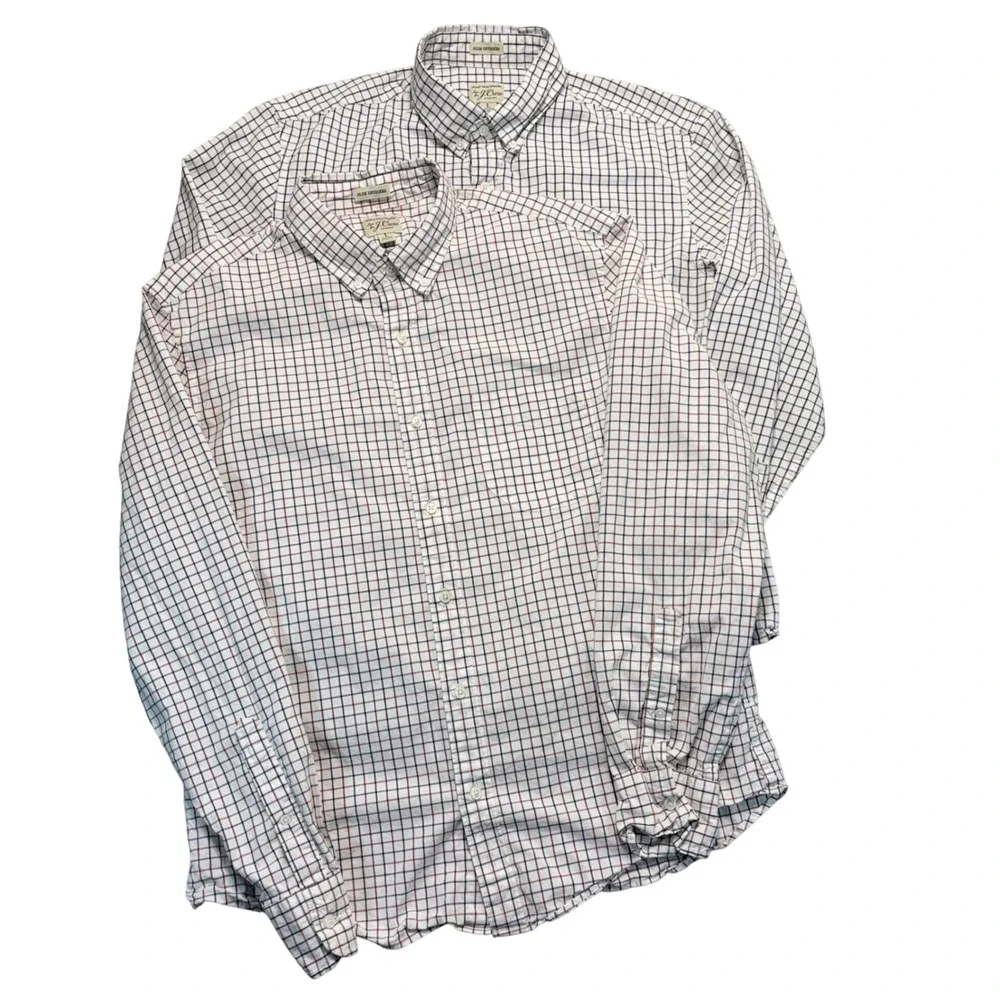 J. Crew Slim Untucked Secret Wash Shirts Mens L Lot of 2 Plaid Cotton